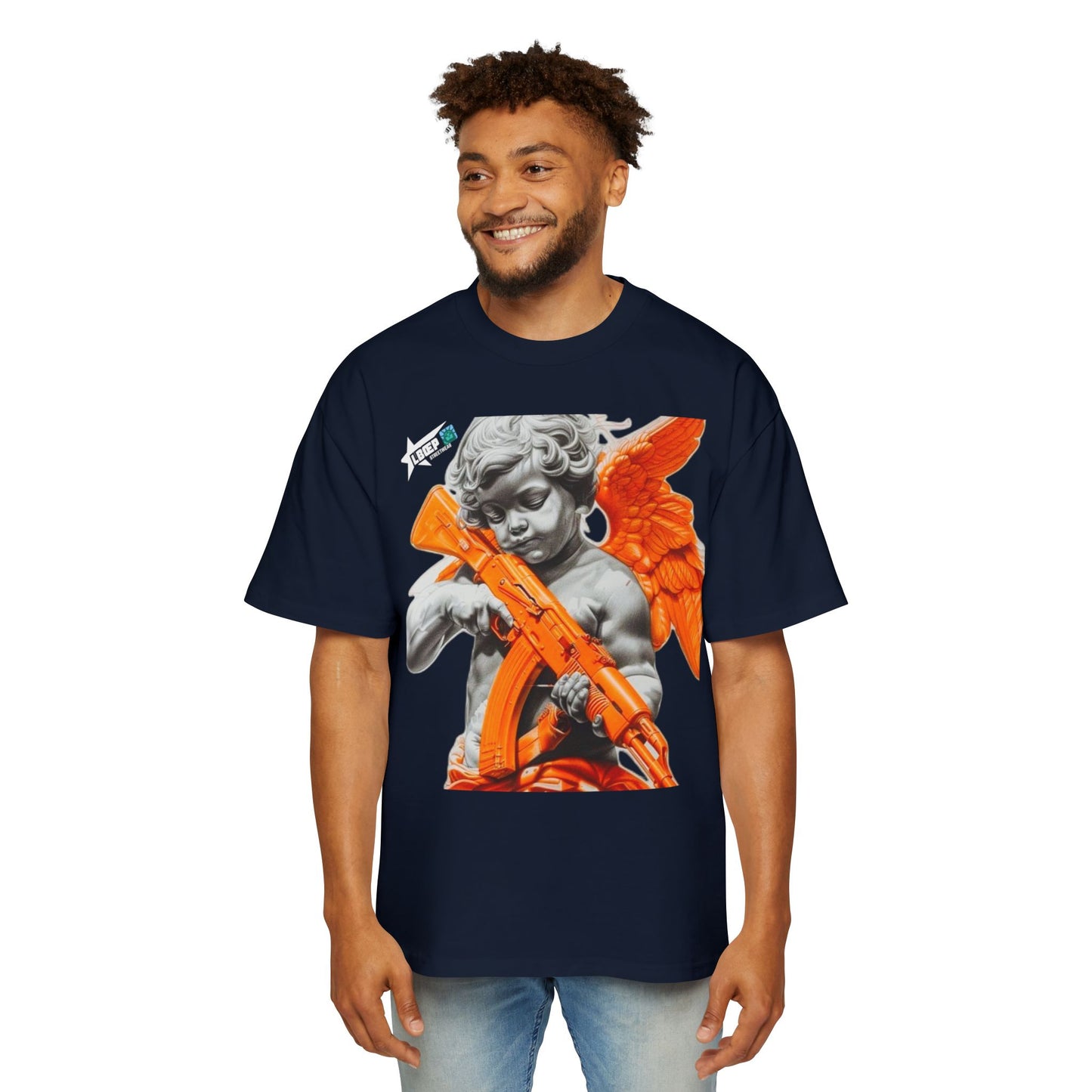 Men's Heavy Oversized Tee - Bold Angel Graphic Tee for Streetwear Style