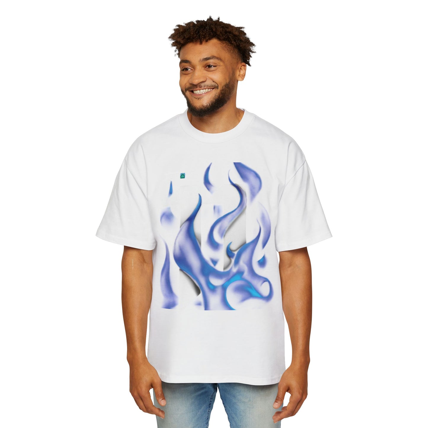 Blue Flame Graphic Tee — Men's Oversized Streetwear T-Shirt