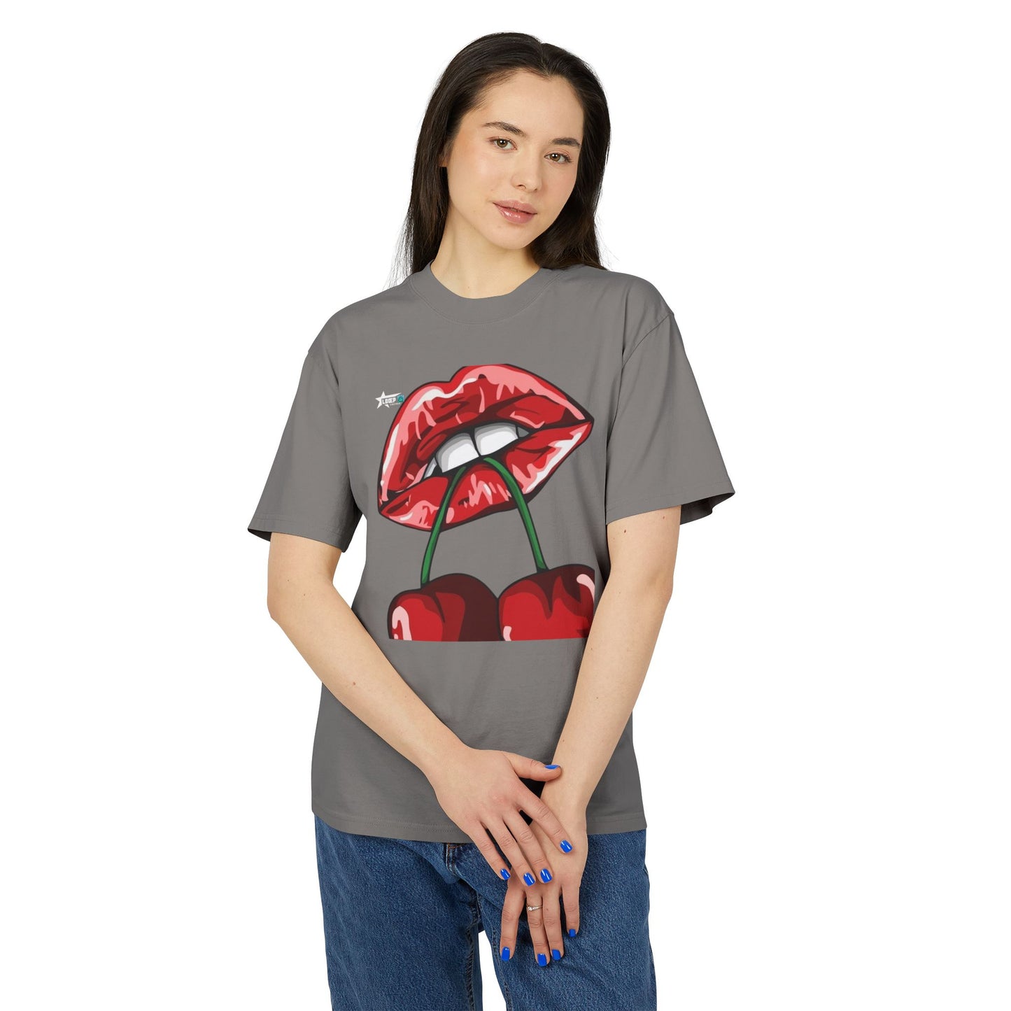 Unisex Heavy Faded Tee - Cherry Lips and Rose Graphic T-Shirt
