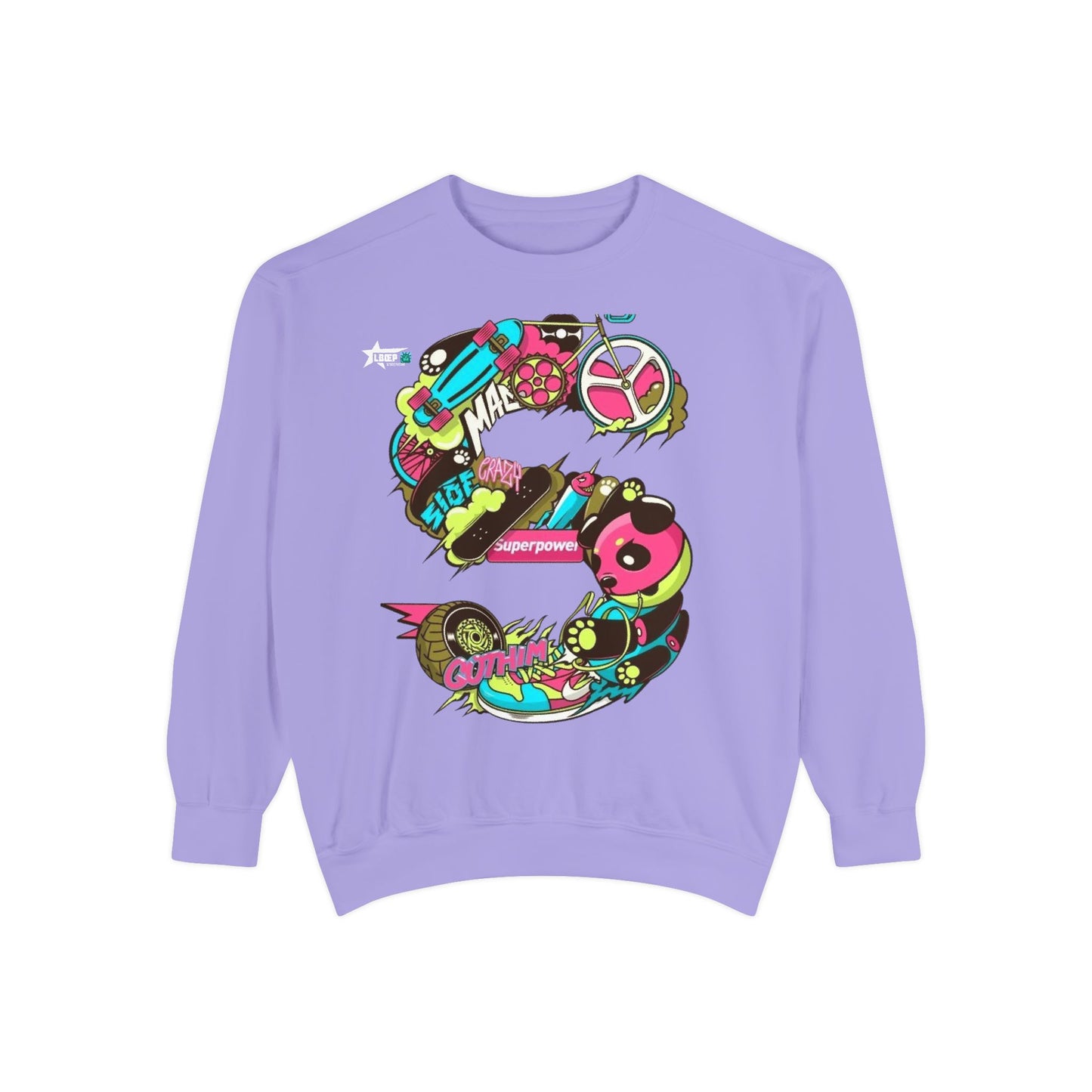 Vibrant Unisex Garment-Dyed Sweatshirt with Bold Graffiti Art