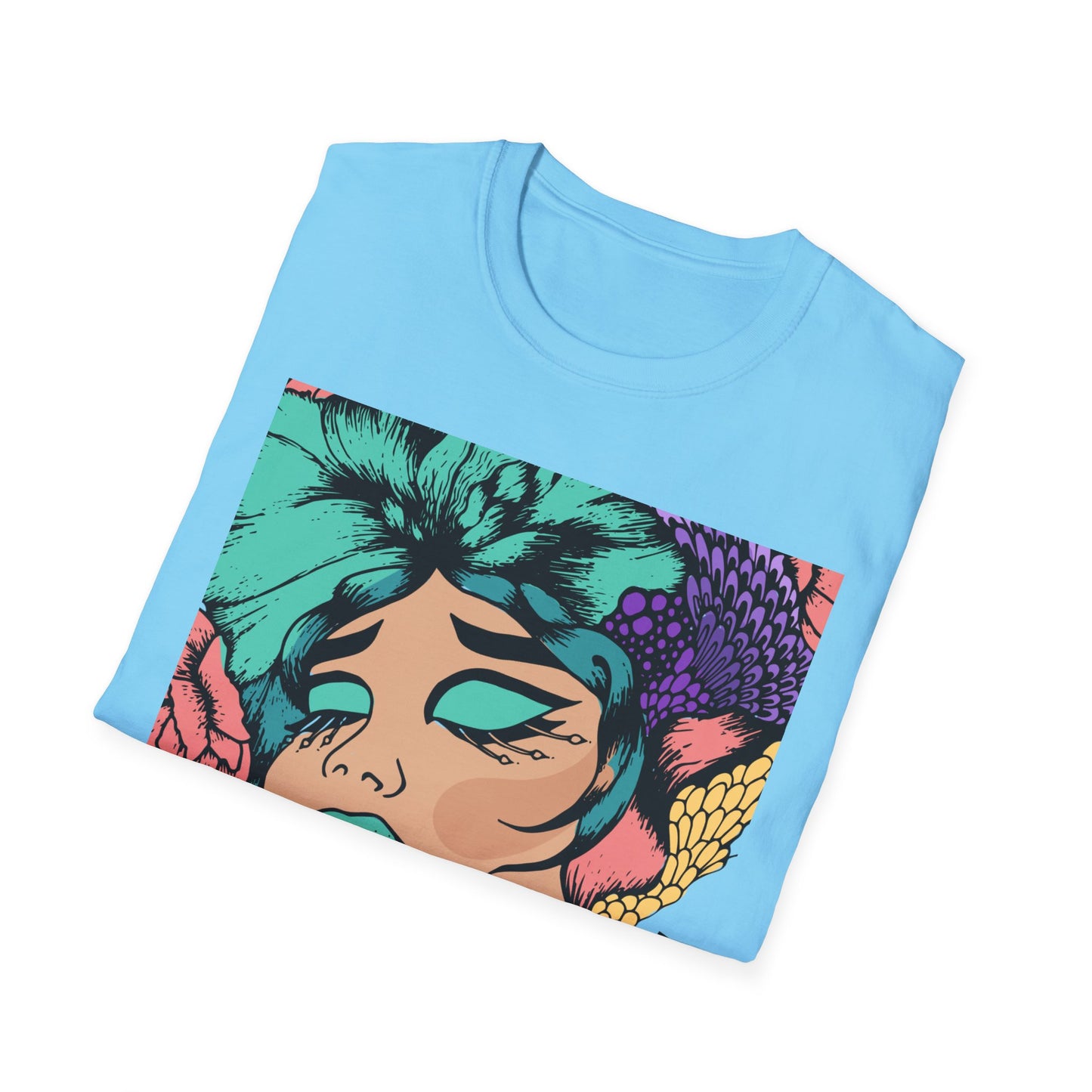 Vibrant Floral Art Unisex Softstyle T-Shirt - Colorful Bohemian Tee