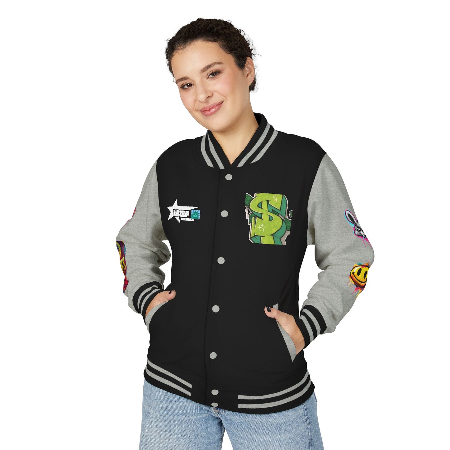 Trendy Unisex Heavyweight Letterman Jacket with Bold Graphics