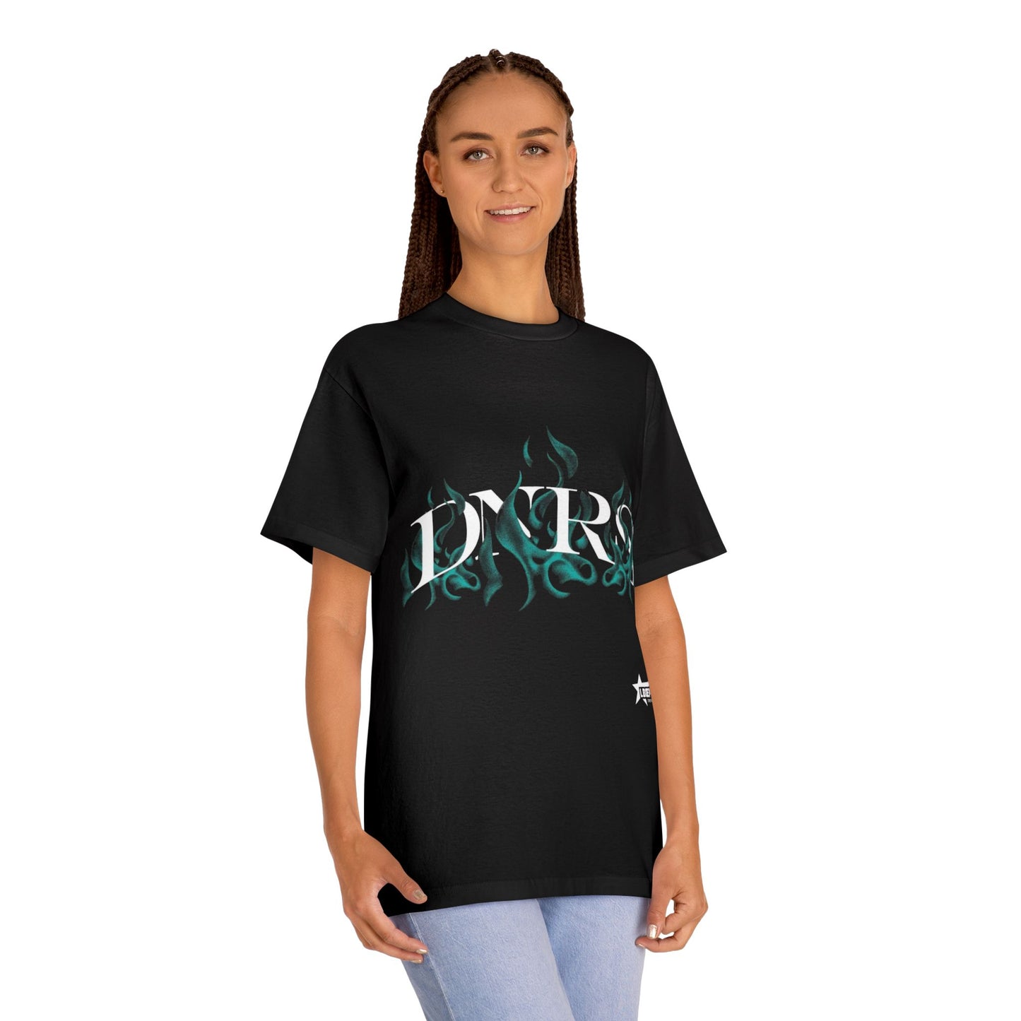 Flame Glyph Tee — Teal Tribal Flame Graphic T-Shirt