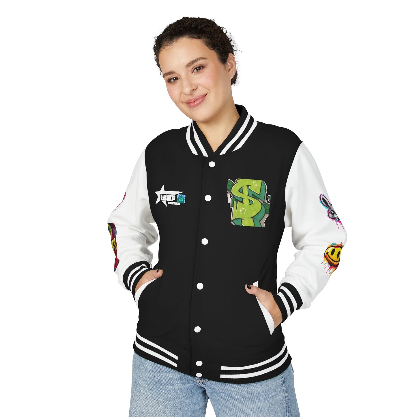 Trendy Unisex Heavyweight Letterman Jacket with Bold Graphics