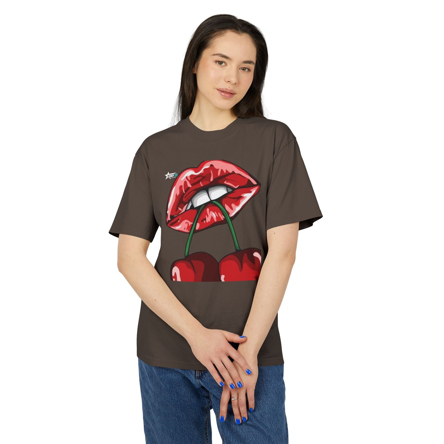 Unisex Heavy Faded Tee - Cherry Lips and Rose Graphic T-Shirt