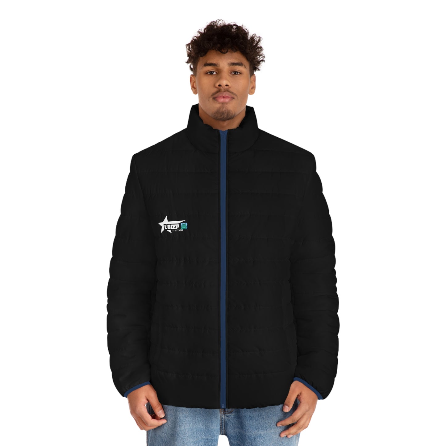 Men's Black Puffer Jacket with Subtle Star Logo – Lightweight Insulated Coat
