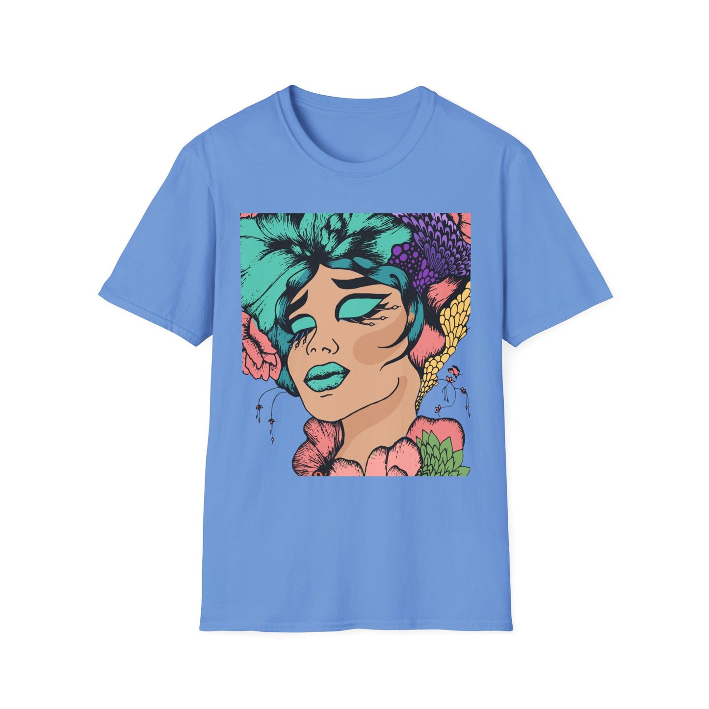 Vibrant Floral Art Unisex Softstyle T-Shirt - Colorful Bohemian Tee