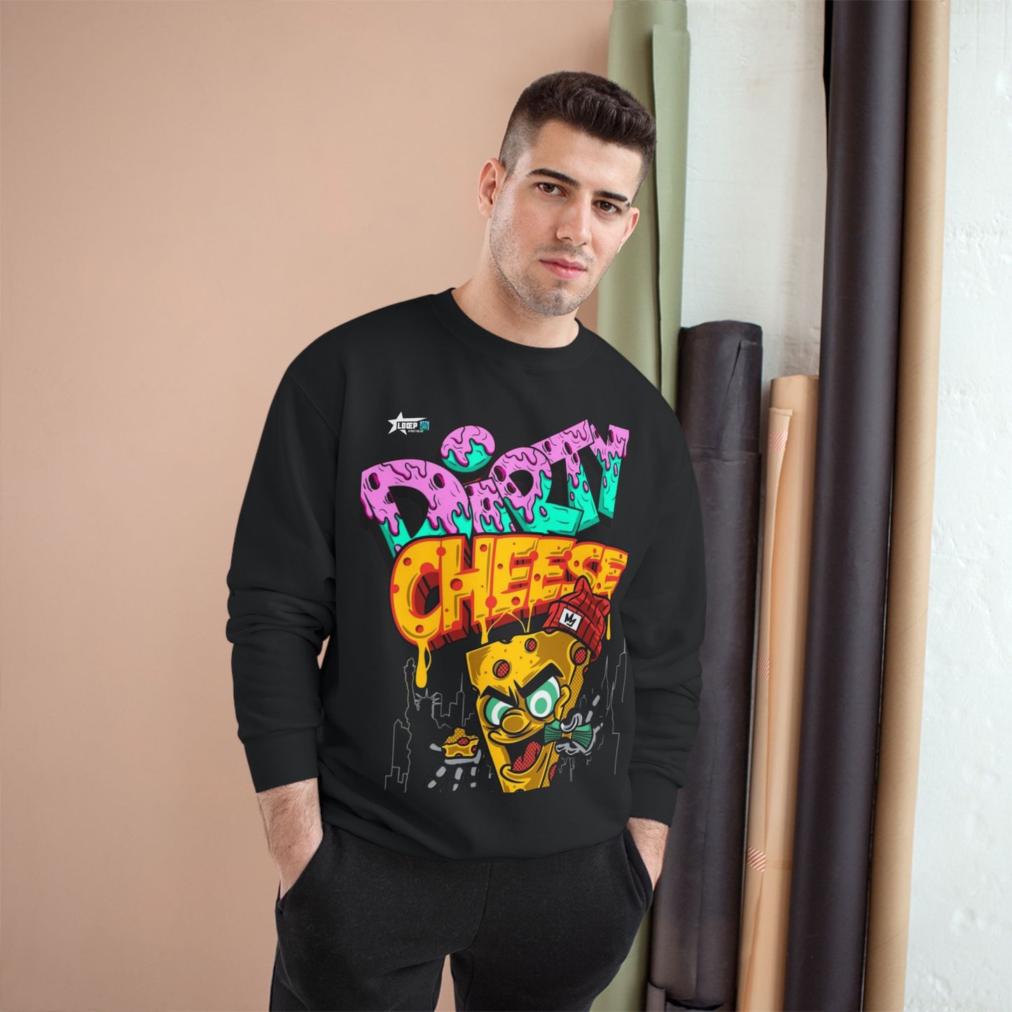 Funny Champion Sweatshirt - 'Dirty Cheese' Graphic Tee - Streetwear Style for Casual Parties