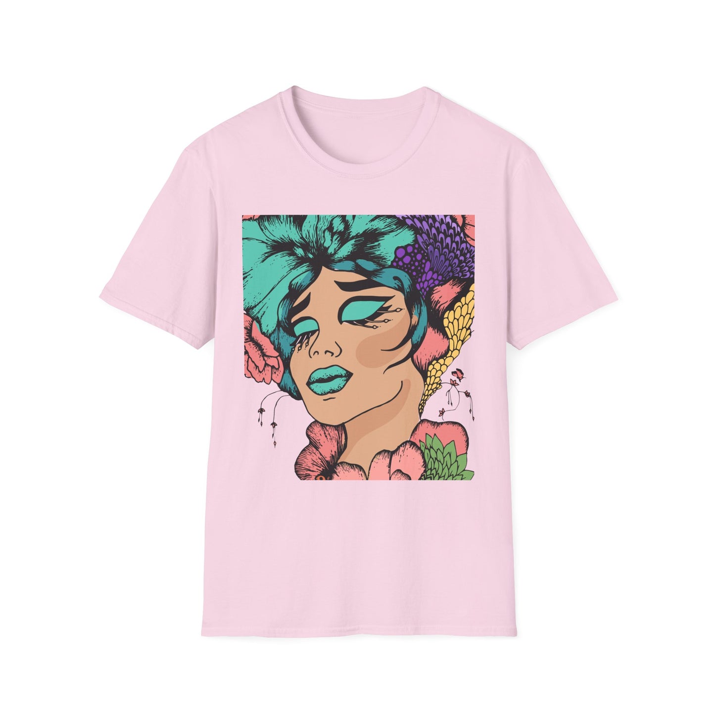 Vibrant Floral Art Unisex Softstyle T-Shirt - Colorful Bohemian Tee