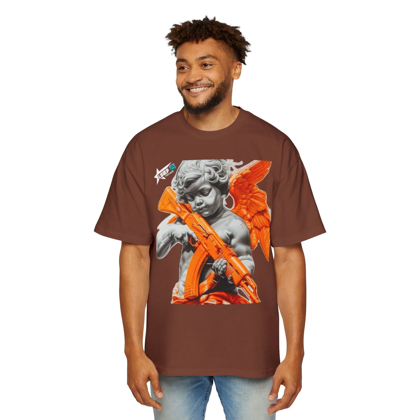 Men's Heavy Oversized Tee - Bold Angel Graphic Tee for Streetwear Style