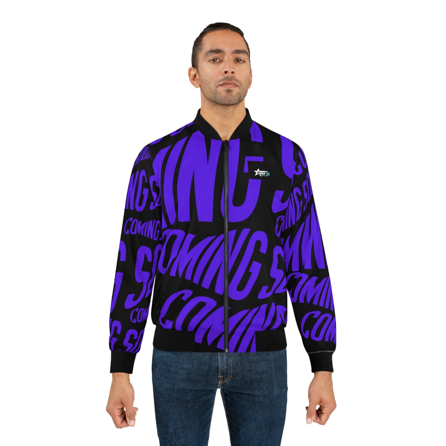 Men's Bomber Jacket - Bold 'Coming Soon' Graphic - Stylish Streetwear Outerwear