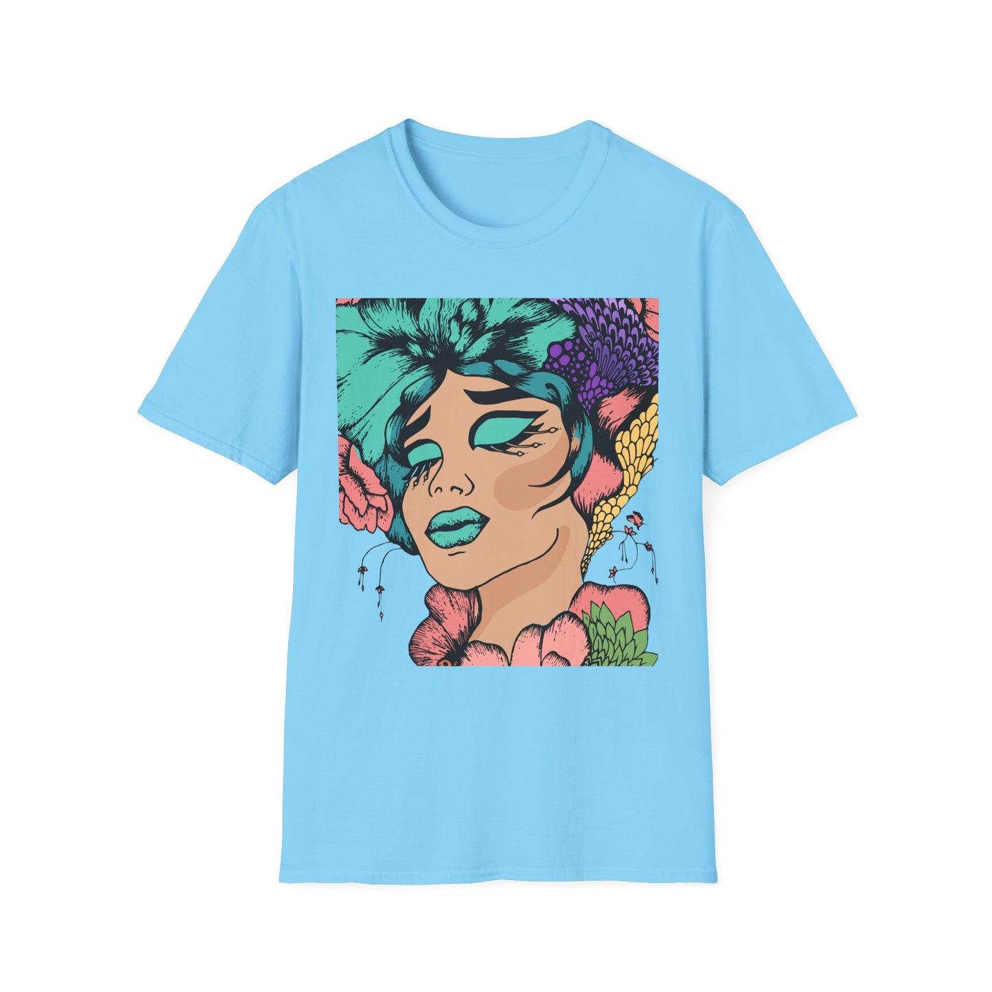 Vibrant Floral Art Unisex Softstyle T-Shirt - Colorful Bohemian Tee