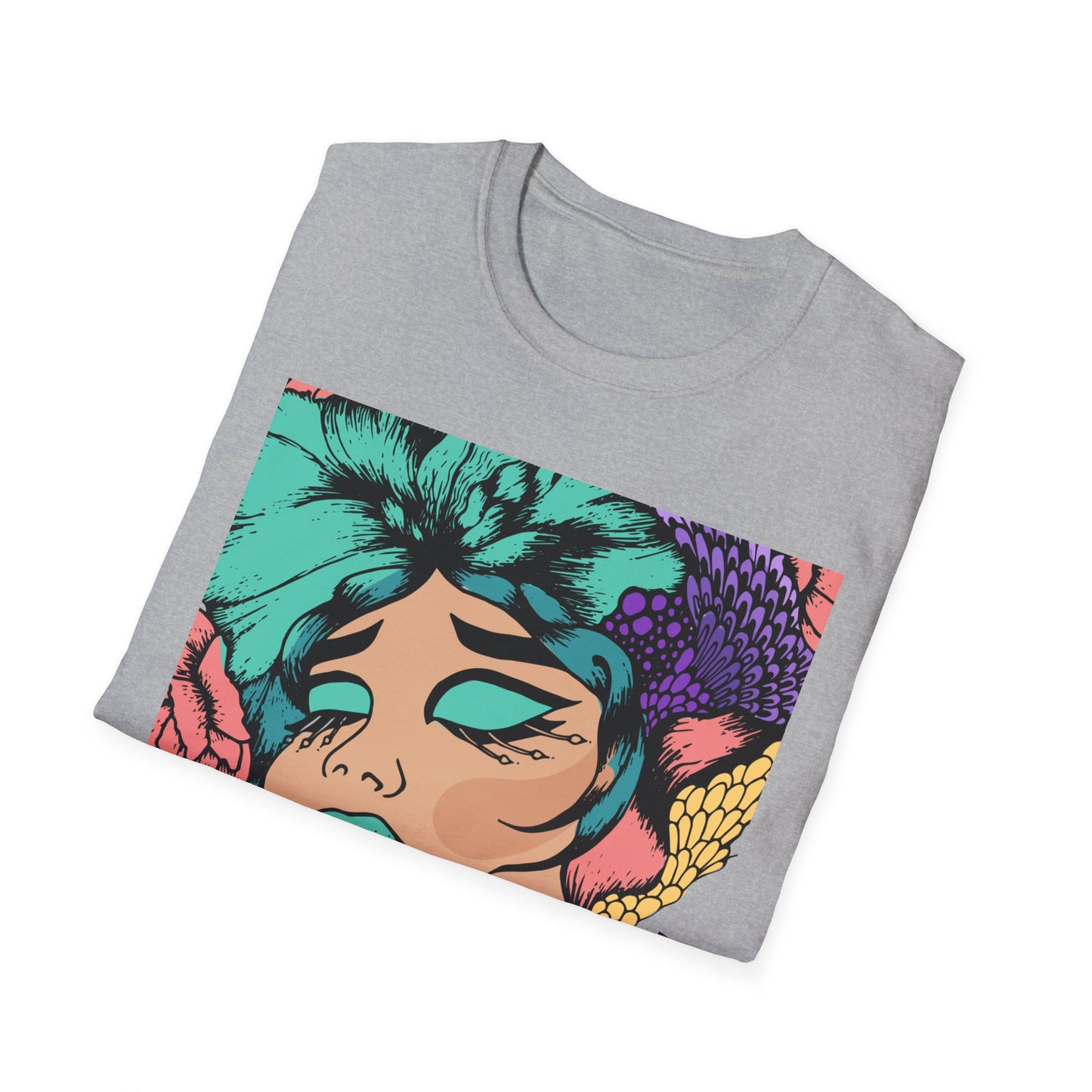 Vibrant Floral Art Unisex Softstyle T-Shirt - Colorful Bohemian Tee