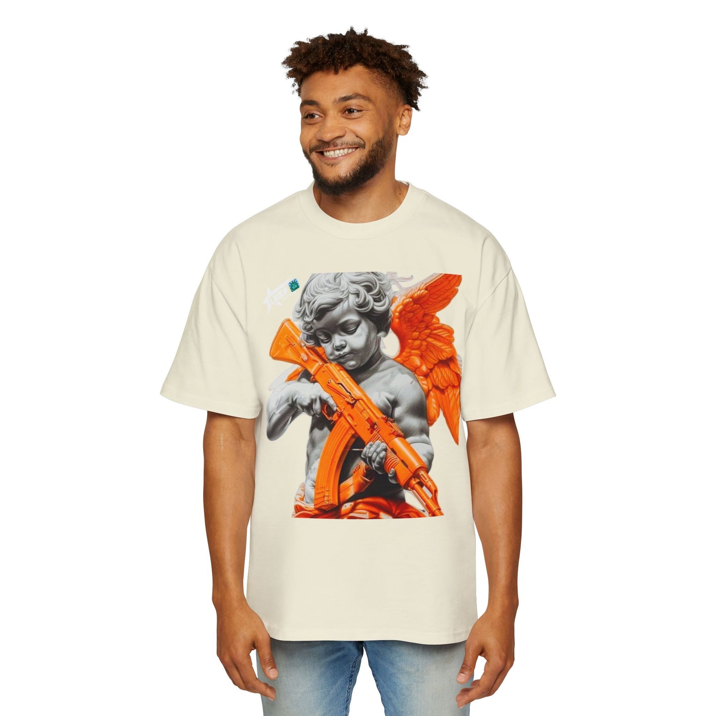 Men's Heavy Oversized Tee - Bold Angel Graphic Tee for Streetwear Style