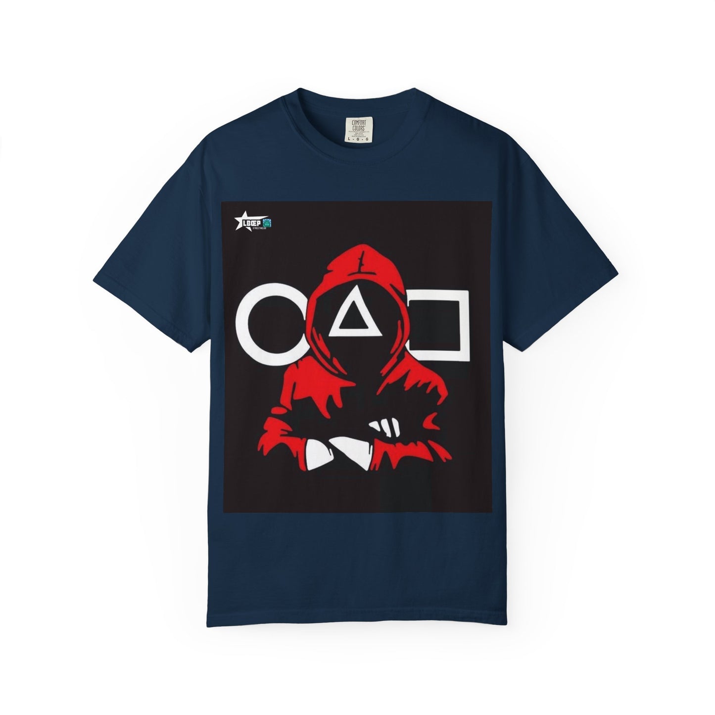 Squid Game Red Hood T-Shirt — Mask Symbols Circle Triangle Square Graphic Tee
