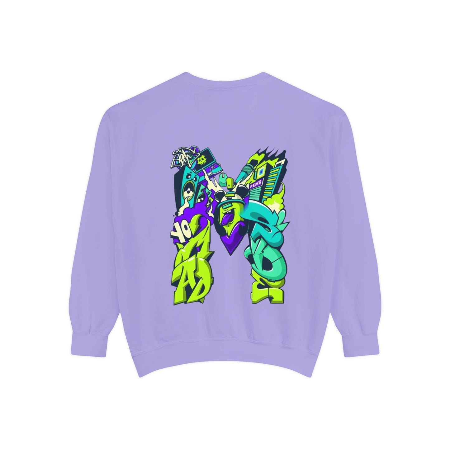 Vibrant Unisex Garment-Dyed Sweatshirt with Bold Graffiti Art