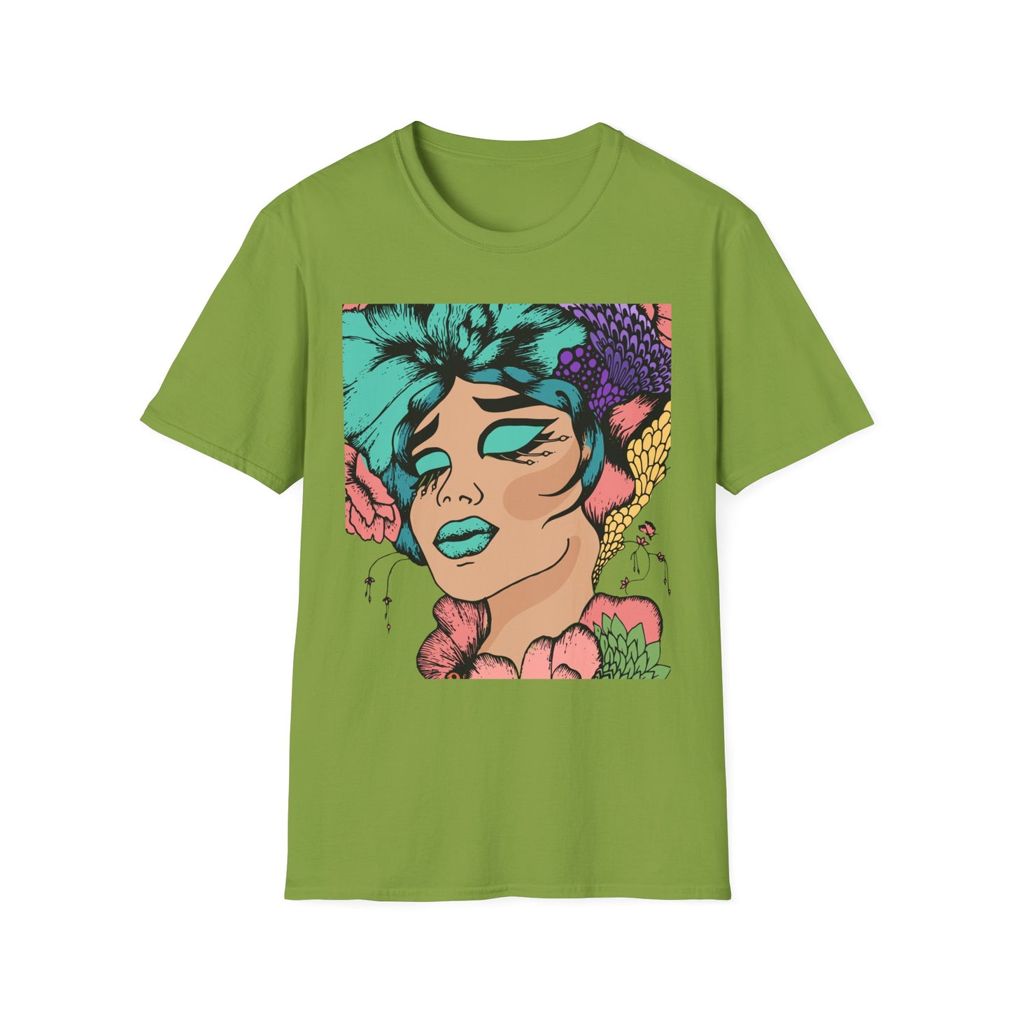 Vibrant Floral Art Unisex Softstyle T-Shirt - Colorful Bohemian Tee