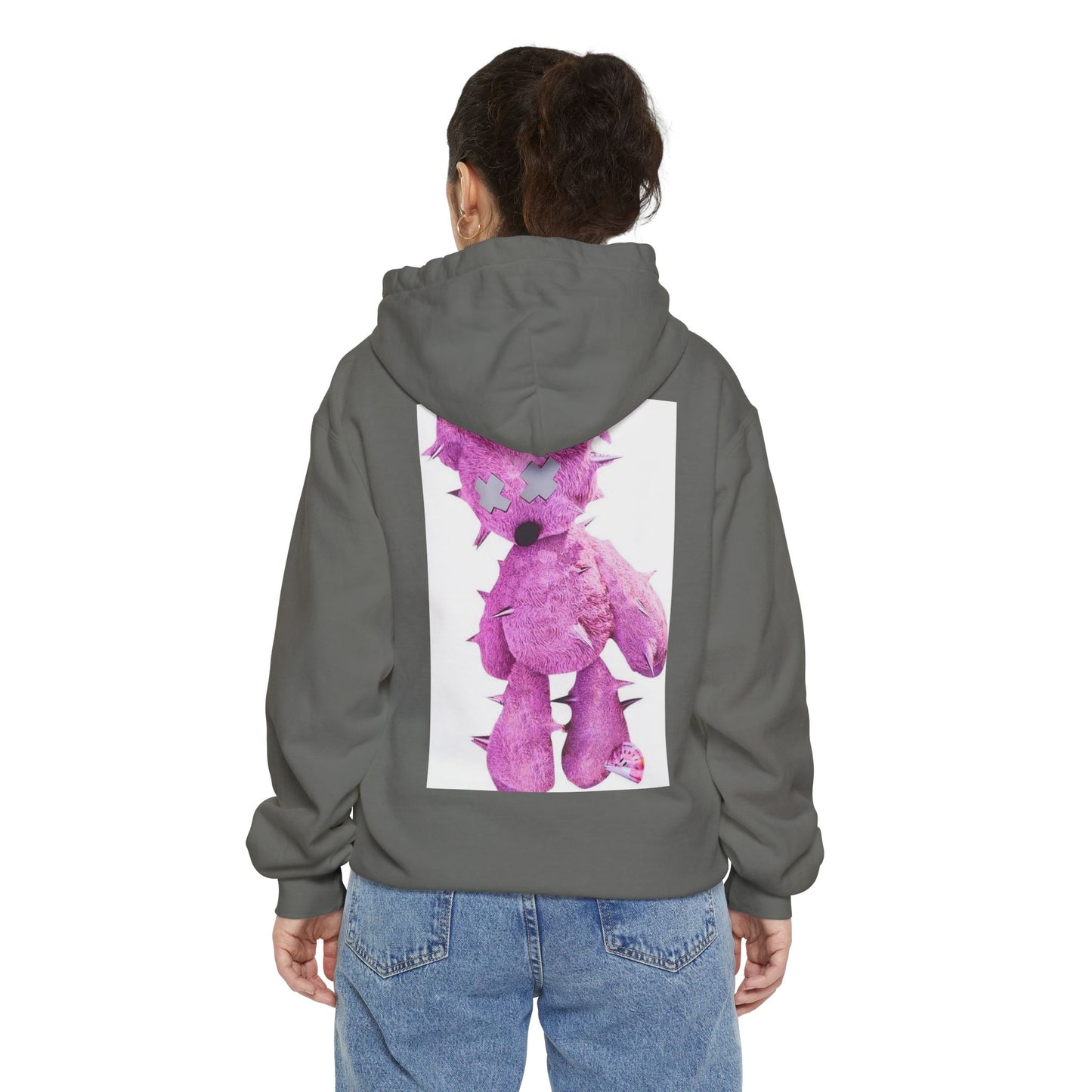 Unisex Garment-Dyed Hoodie - Trendy LBEP Streetwear with Spiked Plush Bear Design