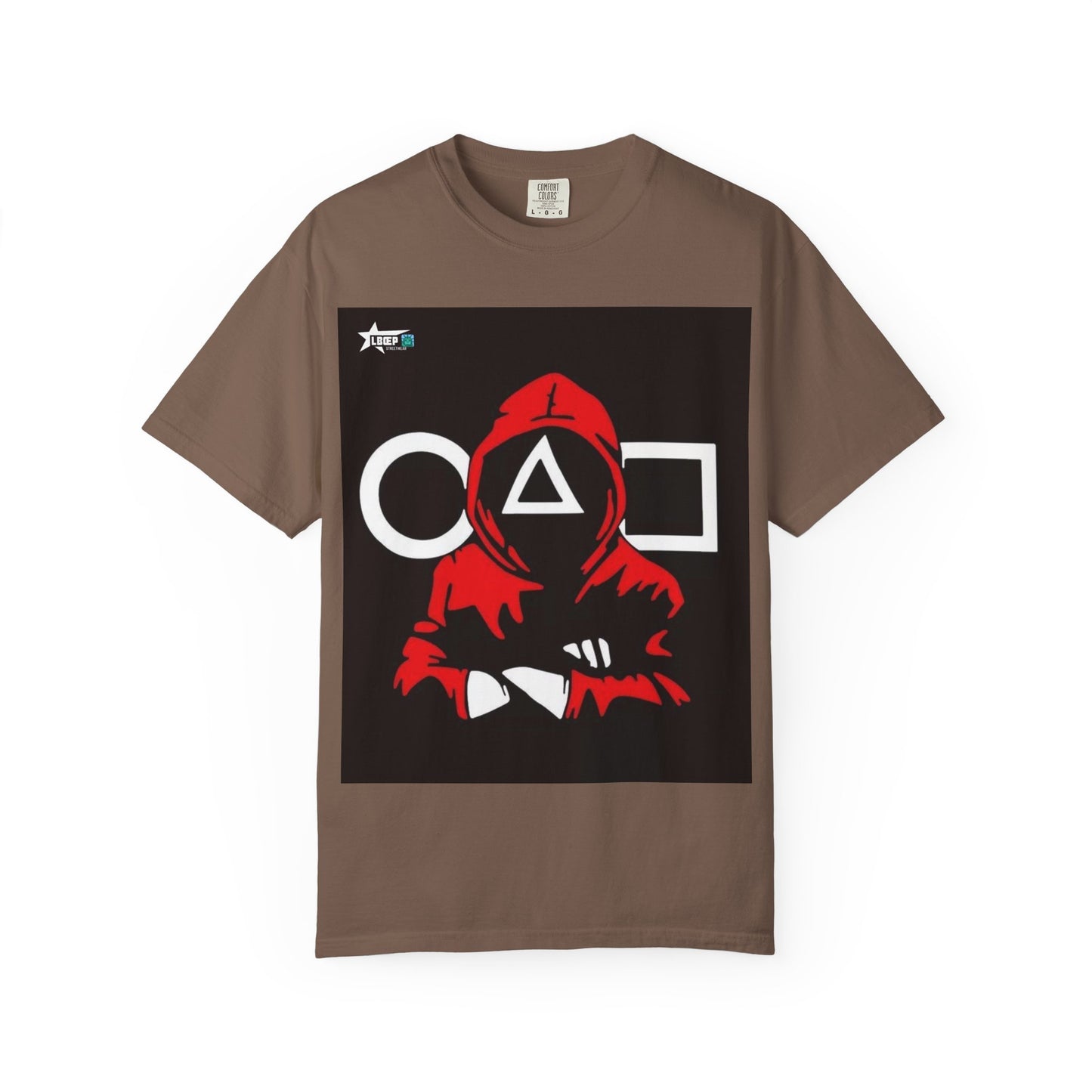 Squid Game Red Hood T-Shirt — Mask Symbols Circle Triangle Square Graphic Tee