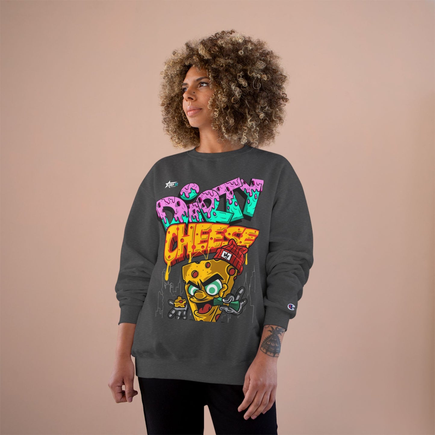 Funny Champion Sweatshirt - 'Dirty Cheese' Graphic Tee - Streetwear Style for Casual Parties