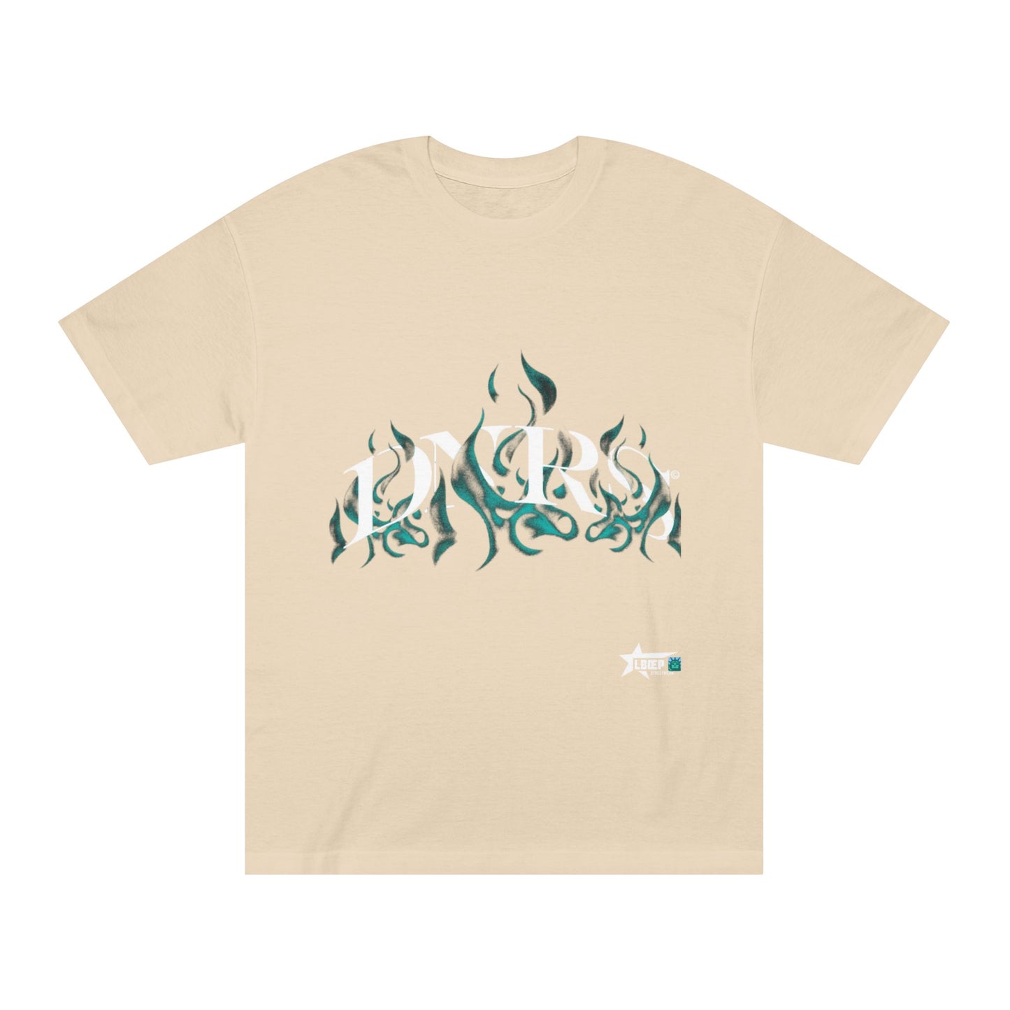 Flame Glyph Tee — Teal Tribal Flame Graphic T-Shirt