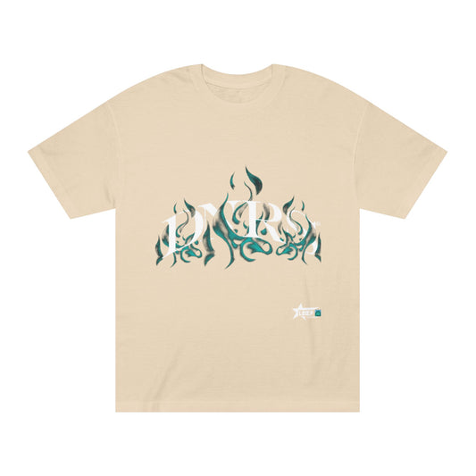 Flame Glyph Tee — Teal Tribal Flame Graphic T-Shirt