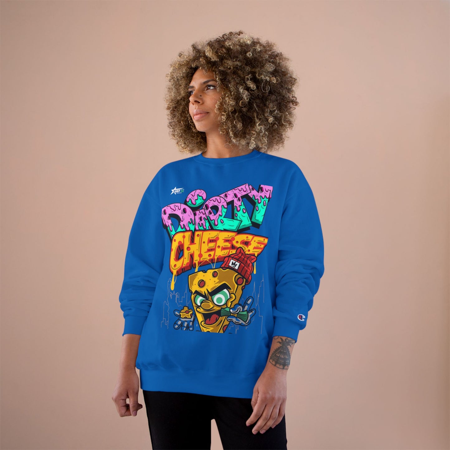 Funny Champion Sweatshirt - 'Dirty Cheese' Graphic Tee - Streetwear Style for Casual Parties