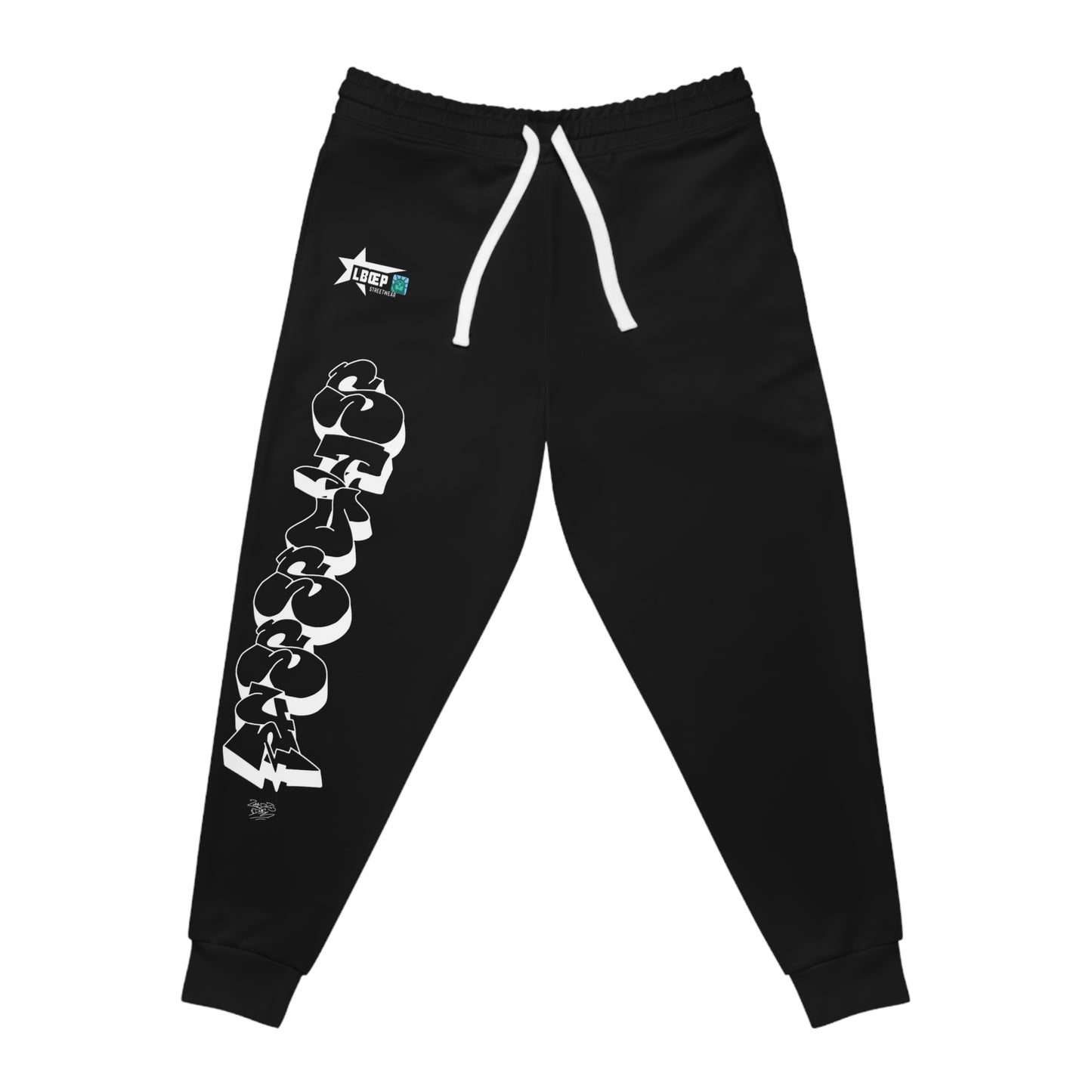 Sporty Black Joggers with Bold Graphic Print - Perfect for Athletes and Active Lifestyle