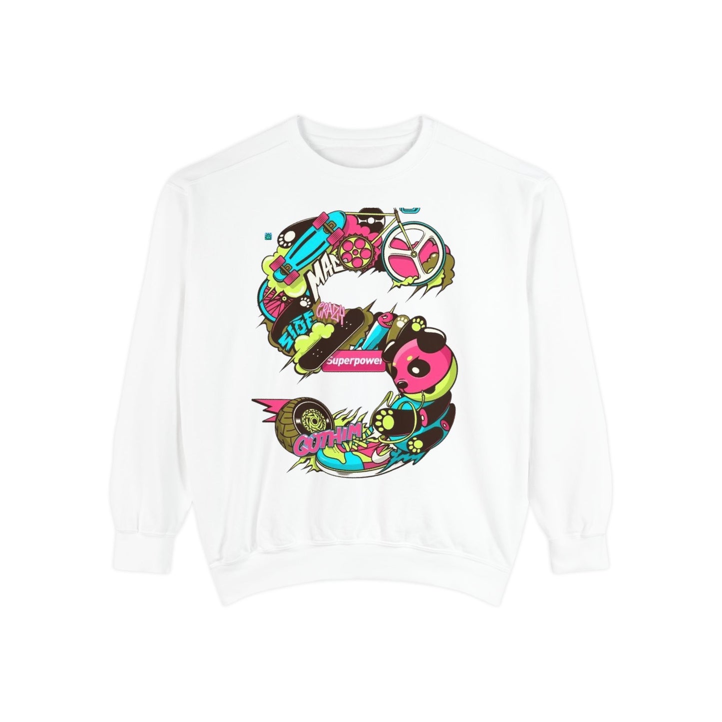 Vibrant Unisex Garment-Dyed Sweatshirt with Bold Graffiti Art