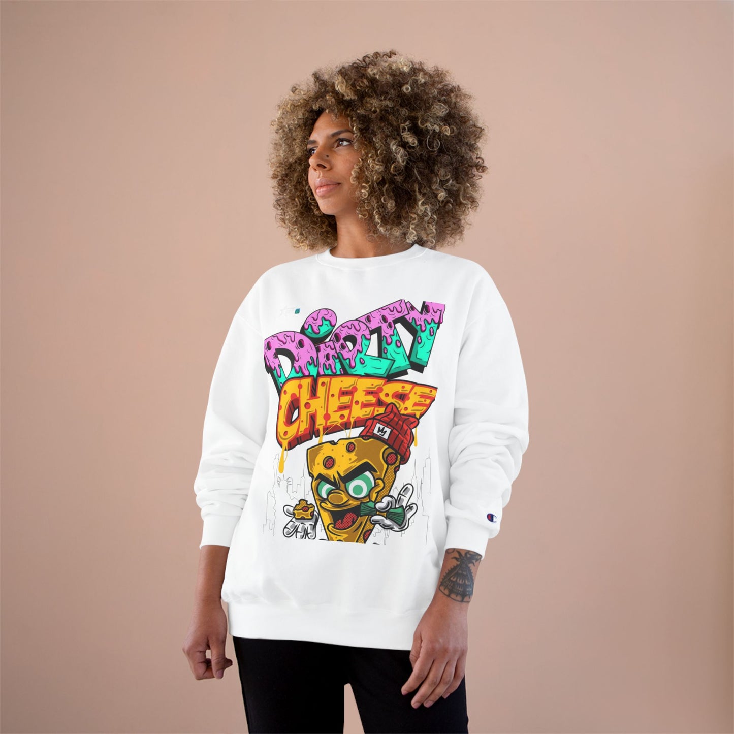 Funny Champion Sweatshirt - 'Dirty Cheese' Graphic Tee - Streetwear Style for Casual Parties