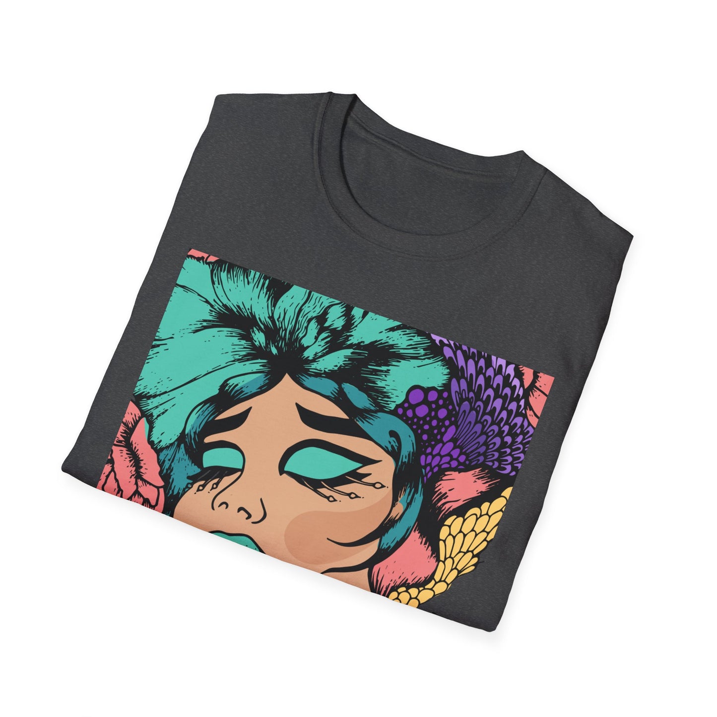 Vibrant Floral Art Unisex Softstyle T-Shirt - Colorful Bohemian Tee