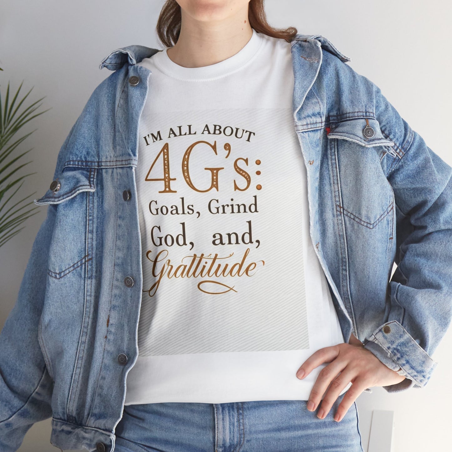 Inspirational Unisex Heavy Cotton Tee - '4G's: Goals, Grind, God, Gratitude'