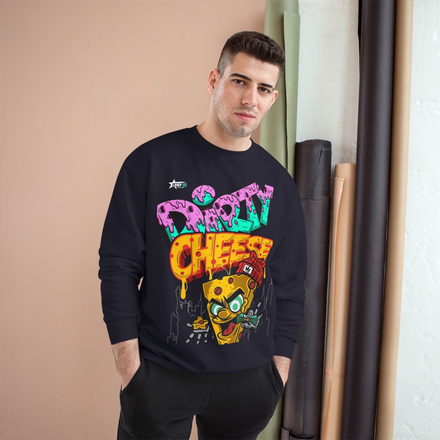Funny Champion Sweatshirt - 'Dirty Cheese' Graphic Tee - Streetwear Style for Casual Parties