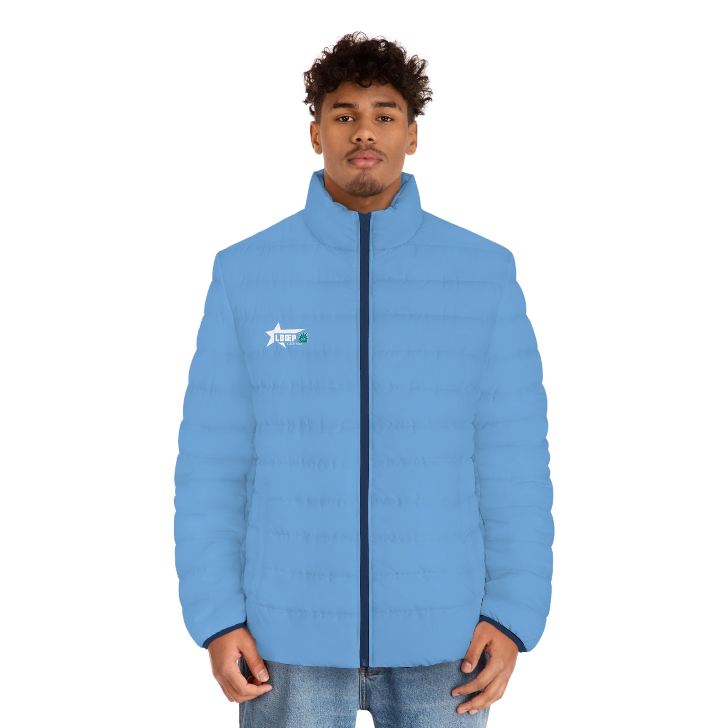 Puffer Jacket — Light Blue Embroidered Star Logo