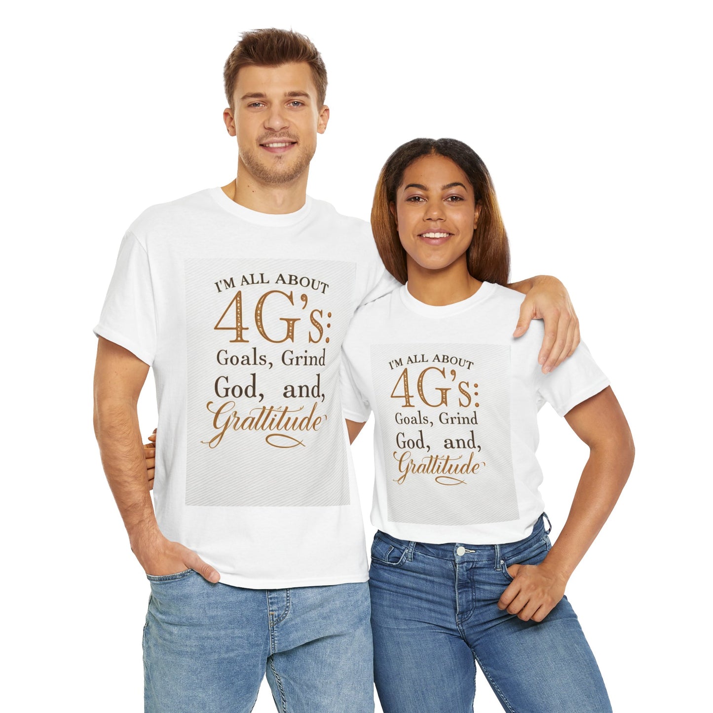 Inspirational Unisex Heavy Cotton Tee - '4G's: Goals, Grind, God, Gratitude'