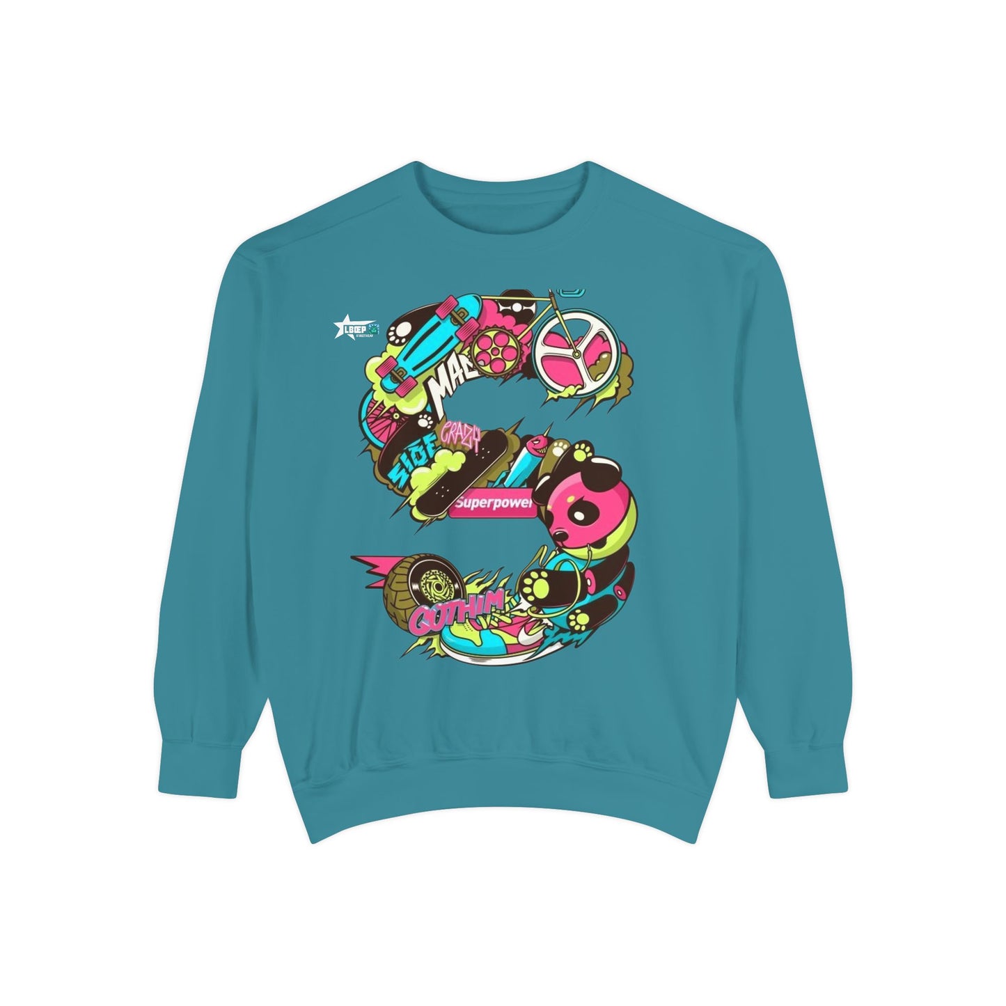 Vibrant Unisex Garment-Dyed Sweatshirt with Bold Graffiti Art