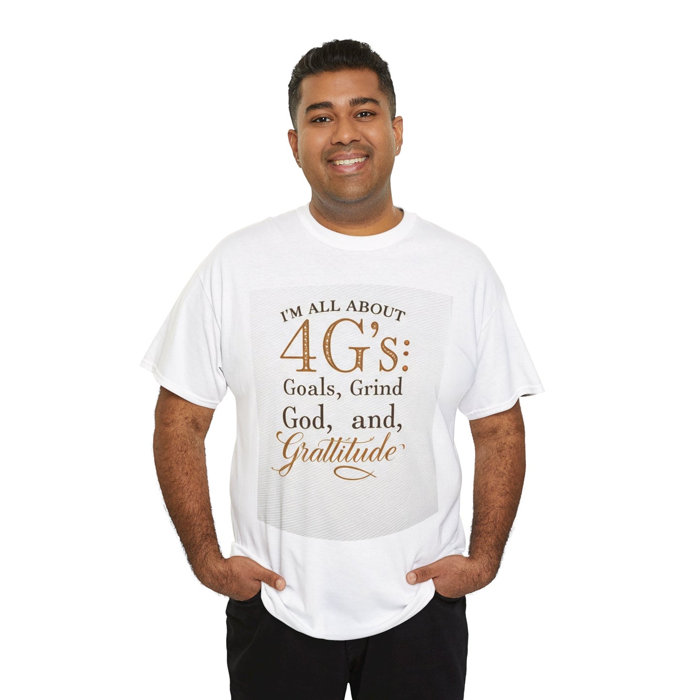 Inspirational Unisex Heavy Cotton Tee - '4G's: Goals, Grind, God, Gratitude'