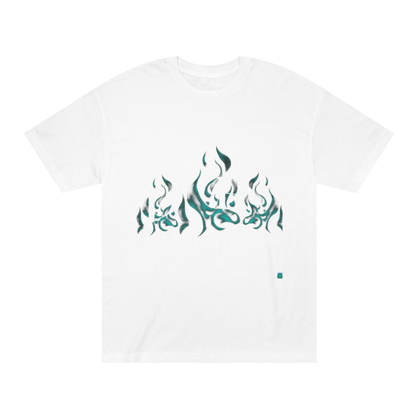 Flame Glyph Tee — Teal Tribal Flame Graphic T-Shirt