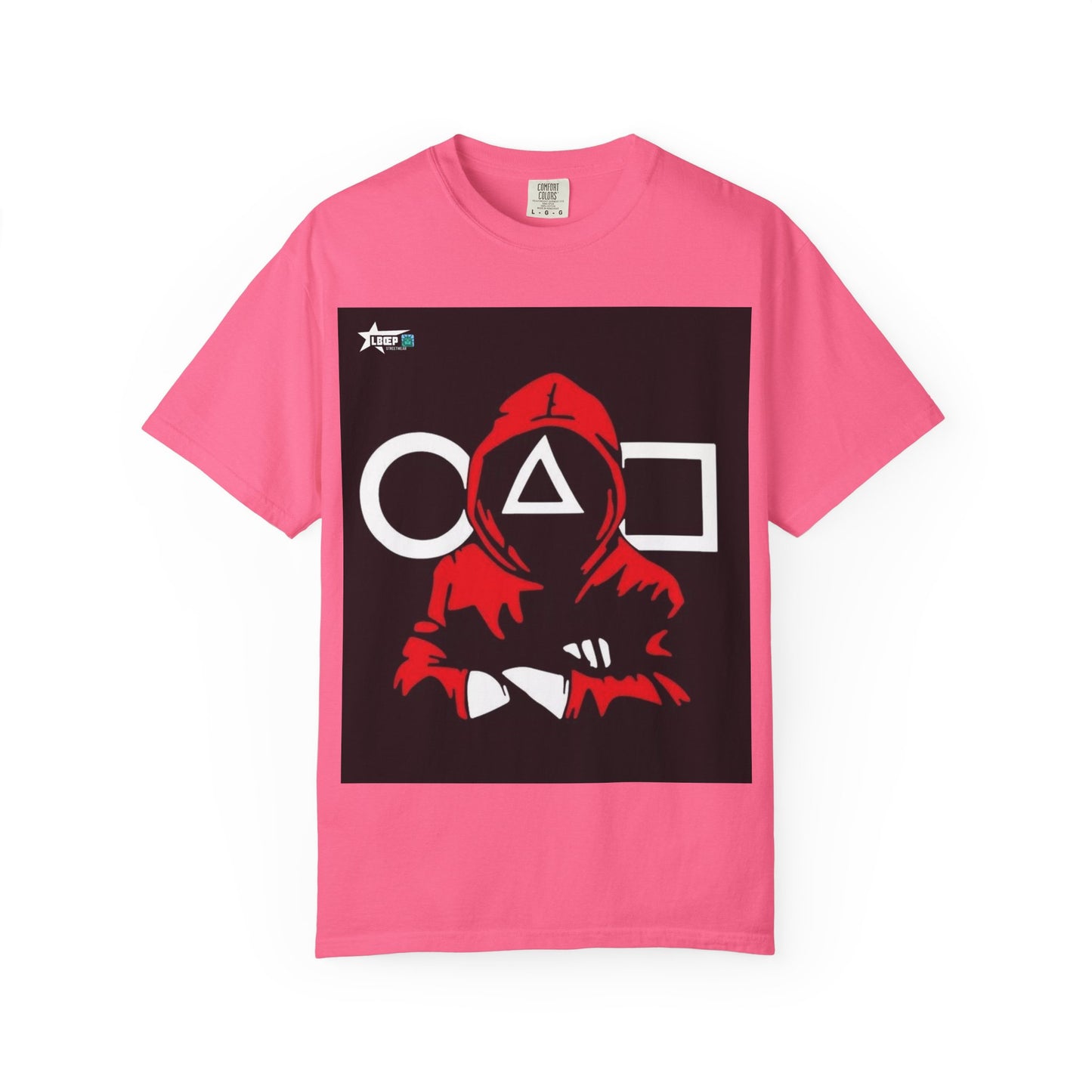 Squid Game Red Hood T-Shirt — Mask Symbols Circle Triangle Square Graphic Tee