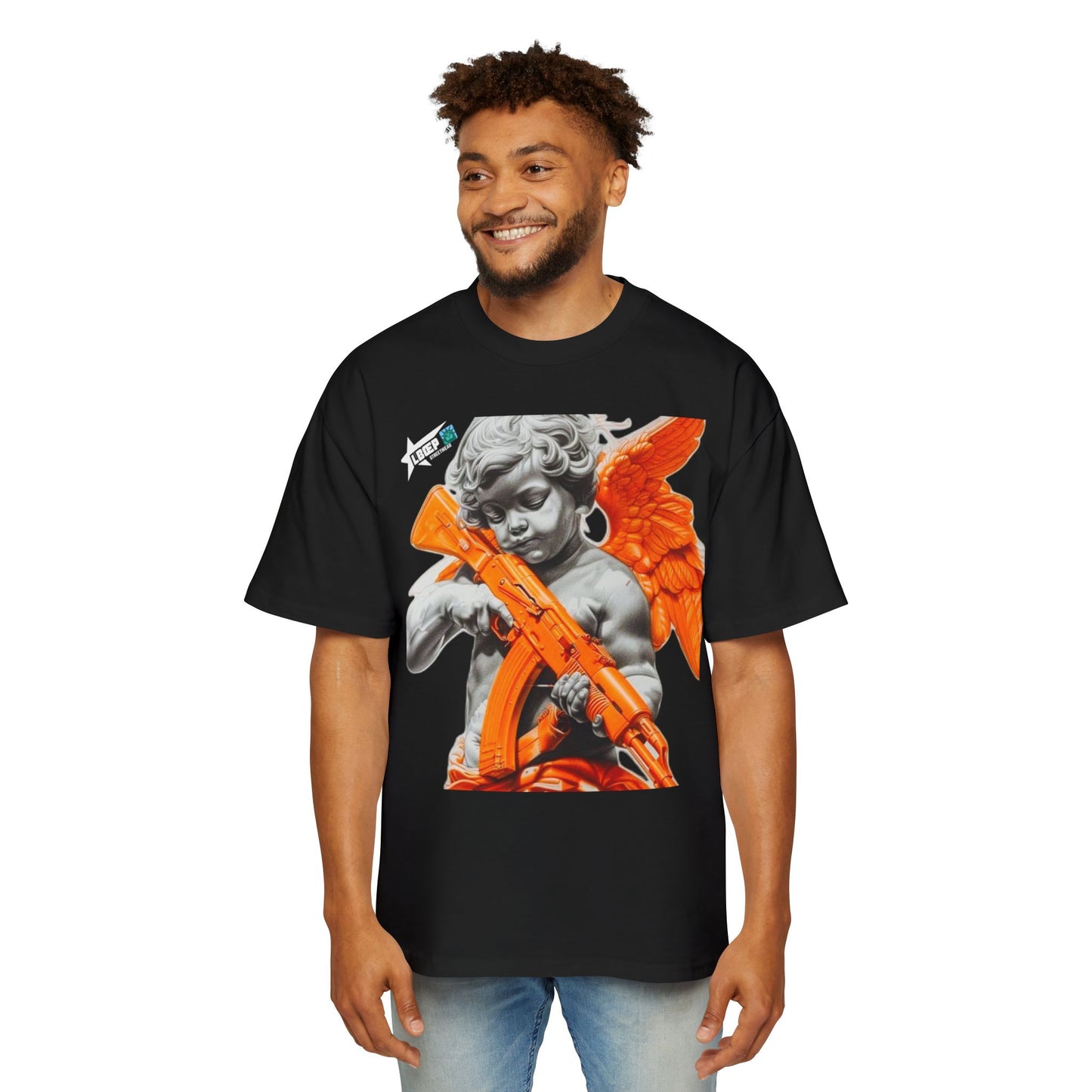 Men's Heavy Oversized Tee - Bold Angel Graphic Tee for Streetwear Style