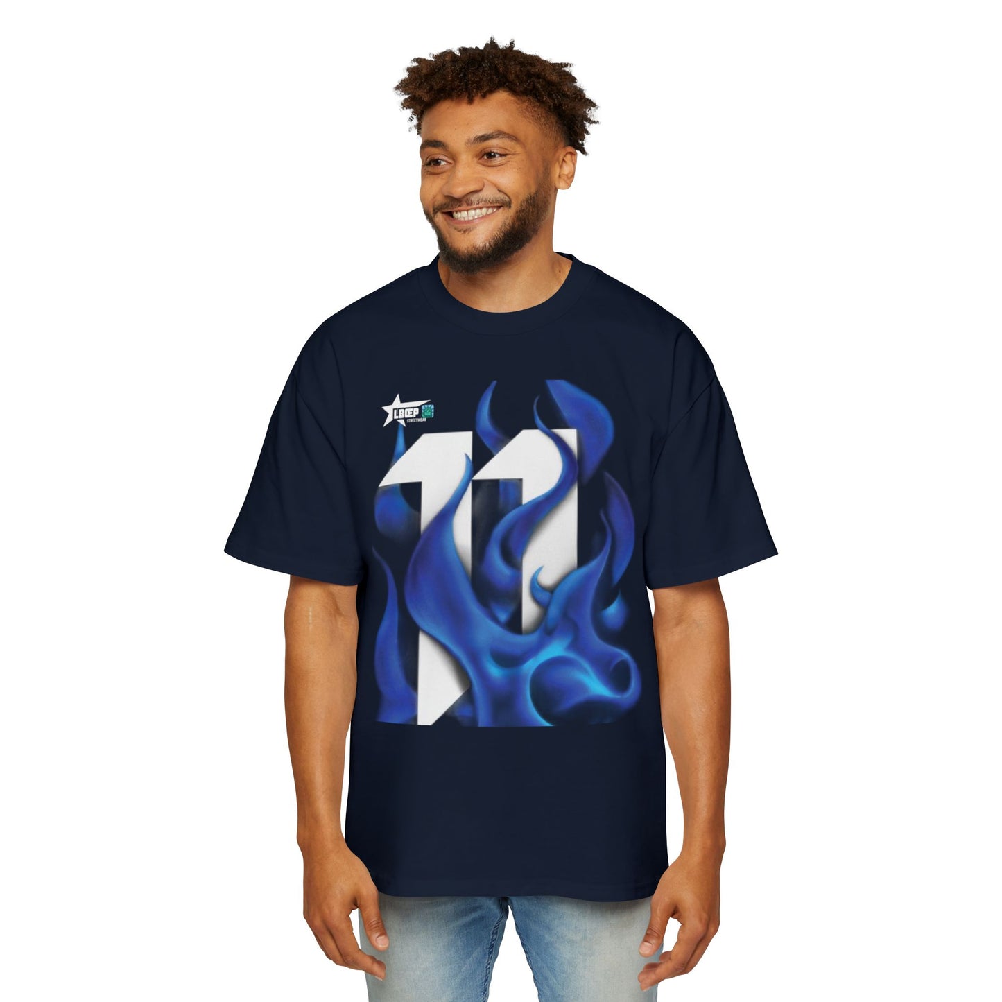 Blue Flame Graphic Tee — Men's Oversized Streetwear T-Shirt