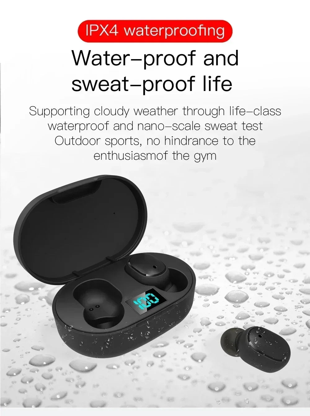 E6S TWS Wireless Earbuds LED Battery Display Noise Cancelling + Mic Waterproof